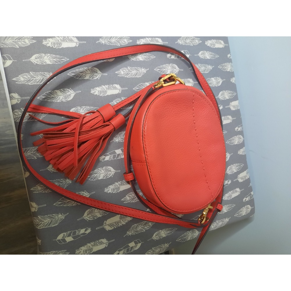 Tory Burch McGraw Camera Bag Orange Pebbled Leather Crossbody Tassel Logo - Picture 5 of 7